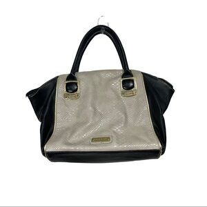 STEVE Madden Faux Vegan Leather Snake Skin Tote Satchel, Cream, Black, Gold